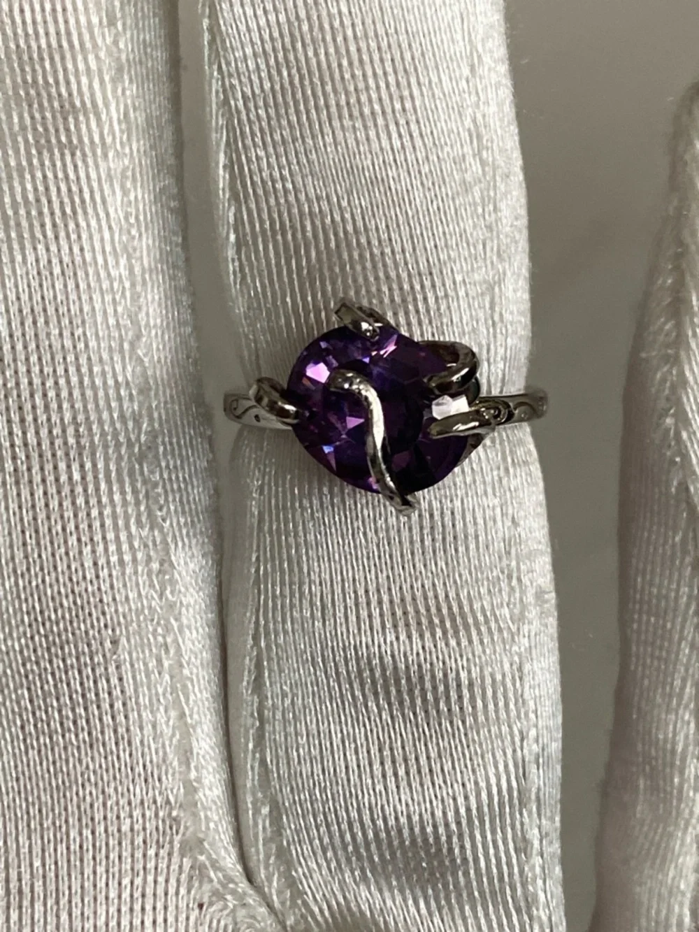 925 Sterling Silver Amethyst Cocktail Ring Serpent Prong Adjustable Ring 2 Ct